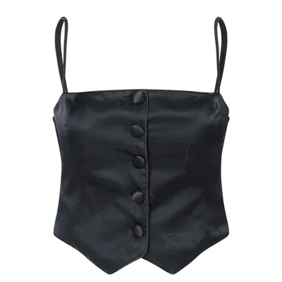 Not Just Pajama Women's Silk Bustier Camisole With Vest Design - Black