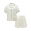 Not Just Pajama Women's Timeless Collection Silk Short Pajama Set - Black & White In White
