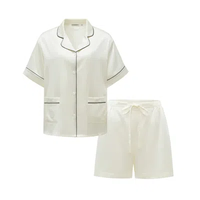 Not Just Pajama Women's Timeless Collection Silk Short Pajama Set - Black & White