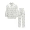 Not Just Pajama Women's White Diamond Poodles Silk Pajamas Long Set In White