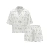 Not Just Pajama Women's White Diamond Poodles Silk Pajamas Short Set In White