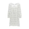 Not Just Pajama Women's White Diamond Poodles Silk Puff Sleeve Dress In White
