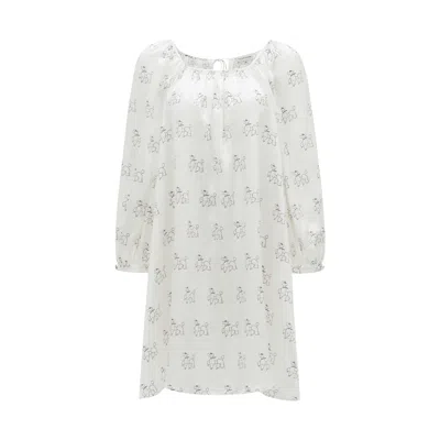 Not Just Pajama Women's White Diamond Poodles Silk Puff Sleeve Dress