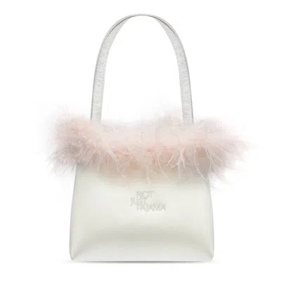 Not Just Pajama Women's White Glam Silk Handbag With Feathers - Ivory