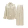 Not Just Pajama Women's Yellow / Orange Little Heart Classic Silk Pajama Long Set - Sunset Stripe In Yellow/orange