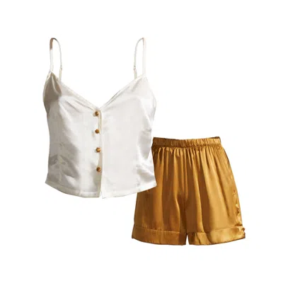 Not Just Pajama Women's Yellow / Orange / White Resort Alto - Silk Pajama Short Set