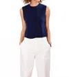 Not Monday Cashmere Pullover Vest In Navy In Animal Print