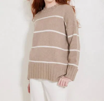 Not Monday Mila Cashmere Crewneck Sweater In Latte & Light Grey Stripe In Brown