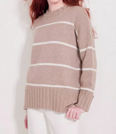 Not Monday Mila Crewneck Sweater In Latte/light Grey Stripe In Beige