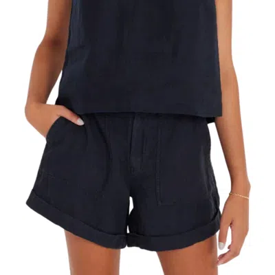 Not Monday Palmer Linen Short In Black In Blue