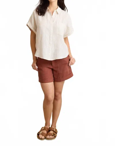 Not Monday Scarlett Short Sleeve Shirt In White And Natural Stripe