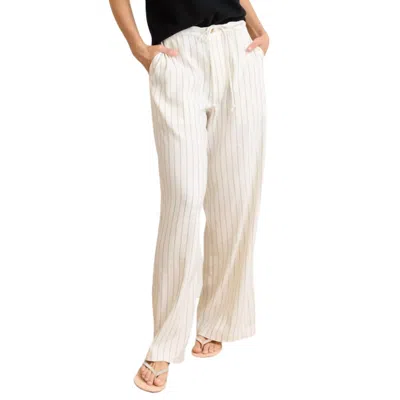 Not Monday Women's Brynn Tie Front Pant In Ivory & Black Stripe In Multi