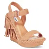 Not Rated Roaring Ruby Womens Faux Suede Fringe Wedge Sandals In Brown
