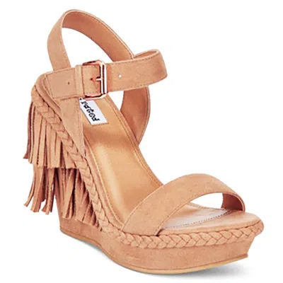 Not Rated Roaring Ruby Womens Faux Suede Fringe Wedge Sandals In Brown