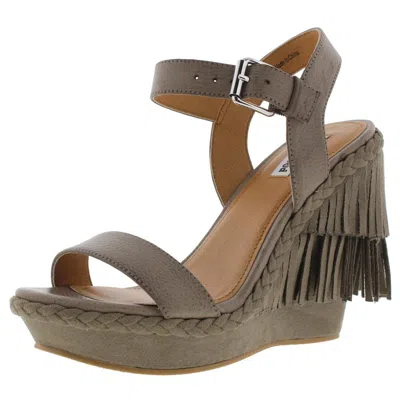 Not Rated Roaring Ruby Womens Faux Suede Fringe Wedge Sandals In Grey