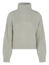 Not Shy Cable-knit Roll-neck Sweater In Gray