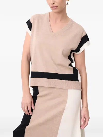 Not Shy Colour-block V-neck Sweater In Neutral
