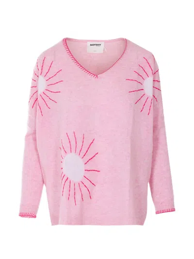 Not Shy Embroidered V-neck Sweater In Pink
