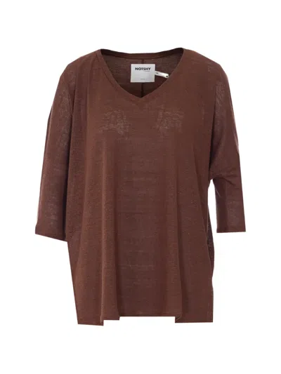 Not Shy Emilie V-neck T-shirt In Brown