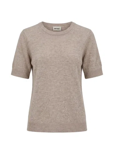 Not Shy Fine-knit Short-sleeve Sweater In Neutral