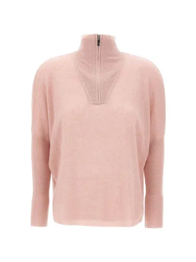 Not Shy Justine Zipped High-neck Sweater In Pink