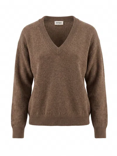 Not Shy `lucien` V Neck Sweater In Brown