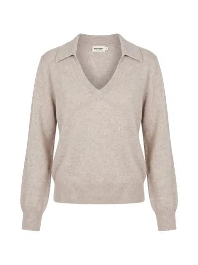 Not Shy Palmer Cashmere Spread-collar Sweater In 뉴트럴