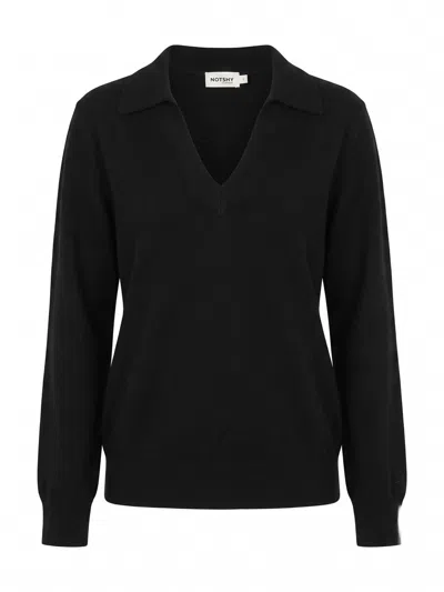 Not Shy `palmer` Polo Neck Sweater In Black