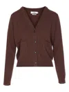 Not Shy Patch-pocket Buttoned Cardigan In Brown