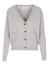 Not Shy Patch-pocket Buttoned Cardigan In Gray
