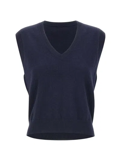 Not Shy Ribbed V-neck Top In Blue