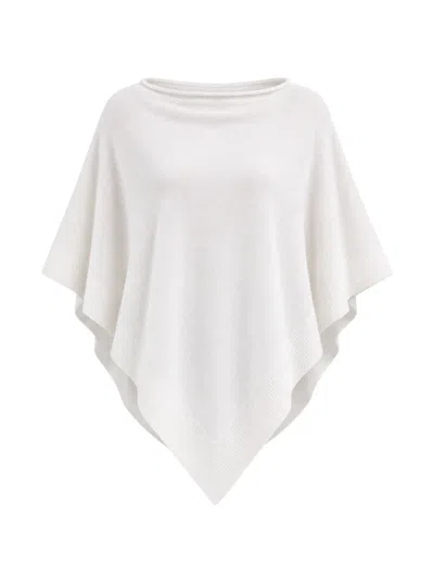 Not Shy Ribbed-trim Knit Poncho In White