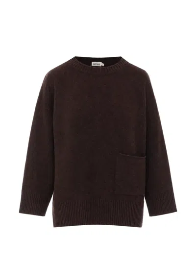 Not Shy Rosie Patch-pocket Sweater In Brown