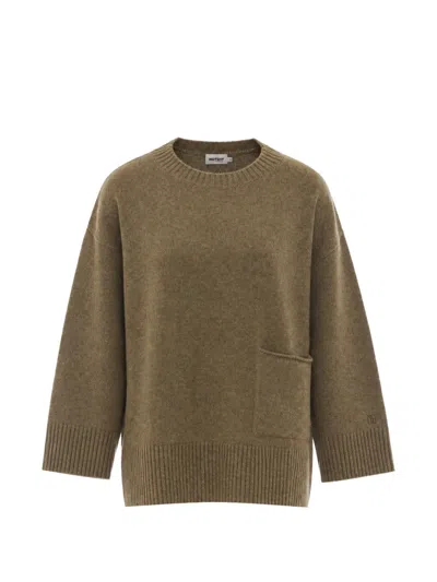 Not Shy Rosie Patch-pocket Sweater In Brown