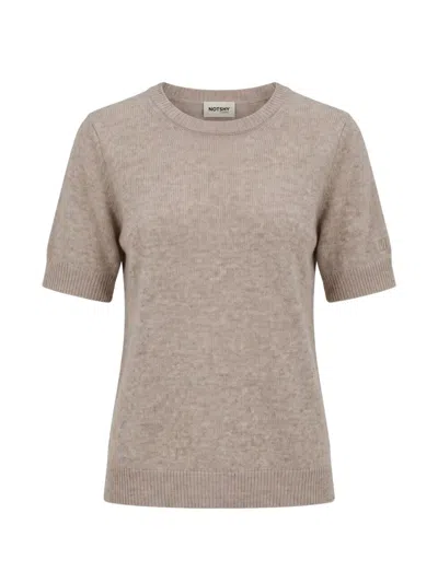 Not Shy Short-sleeve Cashmere Sweater In Neutrals