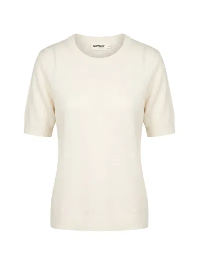 Not Shy Short-sleeve Cashmere Sweater In Neutrals