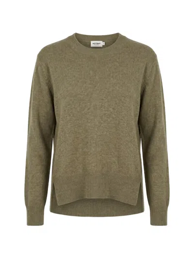 Not Shy Side-slit Cashmere Sweater In Green
