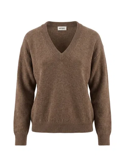 Not Shy V-neck Cashmere Sweater In Brown