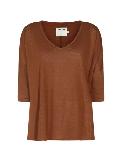 Not Shy V-neck Linen T-shirt In Brown