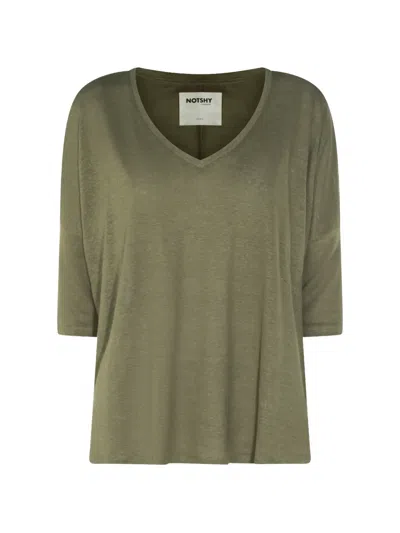 Not Shy V-neck Linen T-shirt In Green