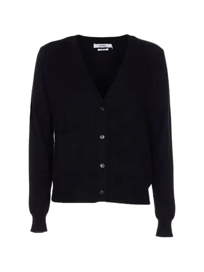Not Shy V-neck Patch-pocket Cardigan In Black