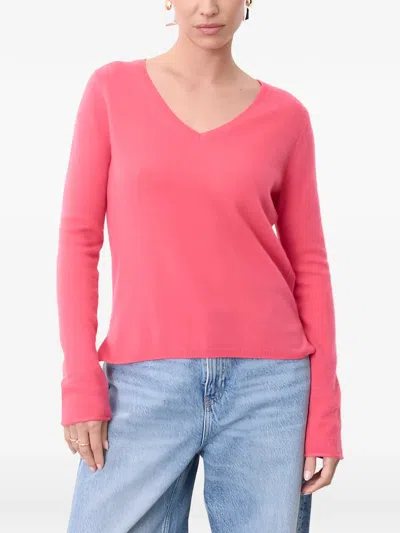 Not Shy V-neck Side-slit Sweater In Pink
