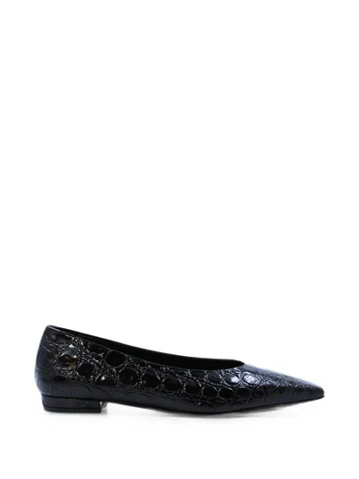 Notabene Crocodile-effect Square-toe Ballet Flats In Black