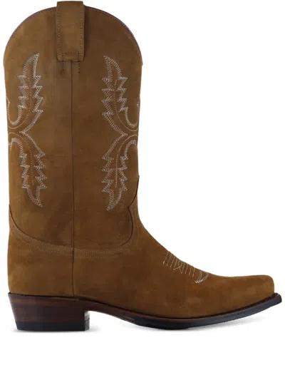 Notabene Diego Embroidered Suede Cowboy Boots In Brown