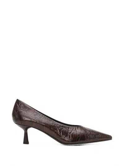 Notabene Emmy Low Crocodile-embossed Heeled Pumps In Brown