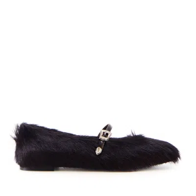 NOTABENE WOMEN'S CARLOTTA BALLERINA, DARK BROWN COW FUR