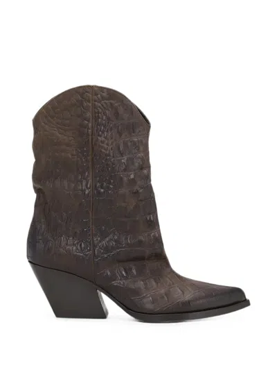 Notabene Zora Crocodile-effect Cowboy Boots In Brown