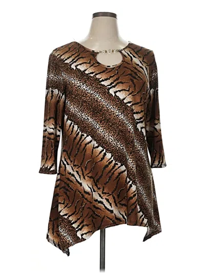 Pre-owned Notations 3/4 Sleeve Blouse In Brown