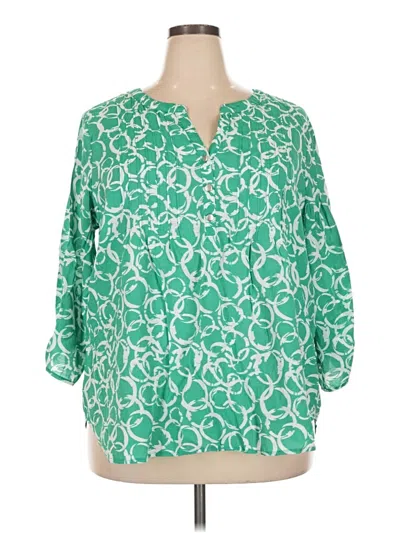 Pre-owned Notations 3/4 Sleeve Blouse In Green