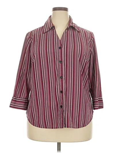 Pre-owned Notations 3/4 Sleeve Button Down Shirt In Burgundy